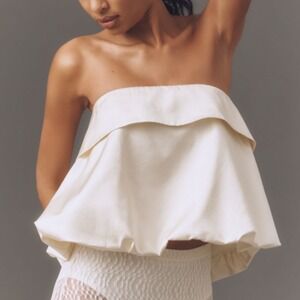 Mare Mare Ivory Linen Blend Strapless Silky Bubble Blouse women's size medium‎